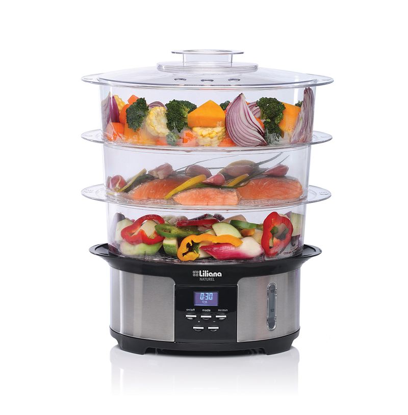 Vaporiera-LILIANA-AV930-Naturel-1050W-Digital-12-Litros-3-Niveles-Gris