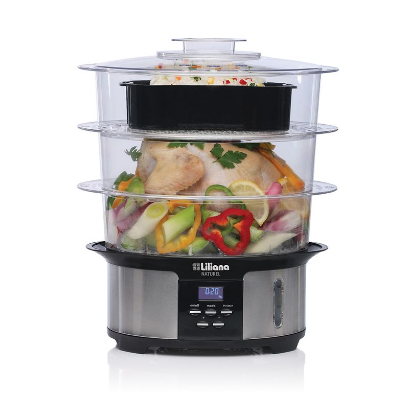 Vaporiera-LILIANA-AV930-Naturel-1050W-Digital-12-Litros-3-Niveles-Gris