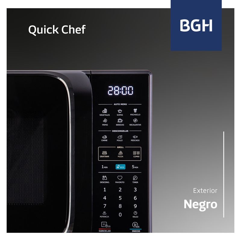 Microondas BGH NEGRO B228DN20 Digital ECO 900W 28 Lts Grill | Tidi