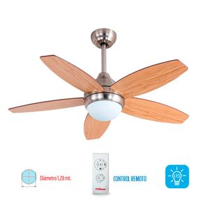 Ventilador de Techo con Luz LILIANA VTHM315R Control Remoto 5 Aspas Madera Reversibles